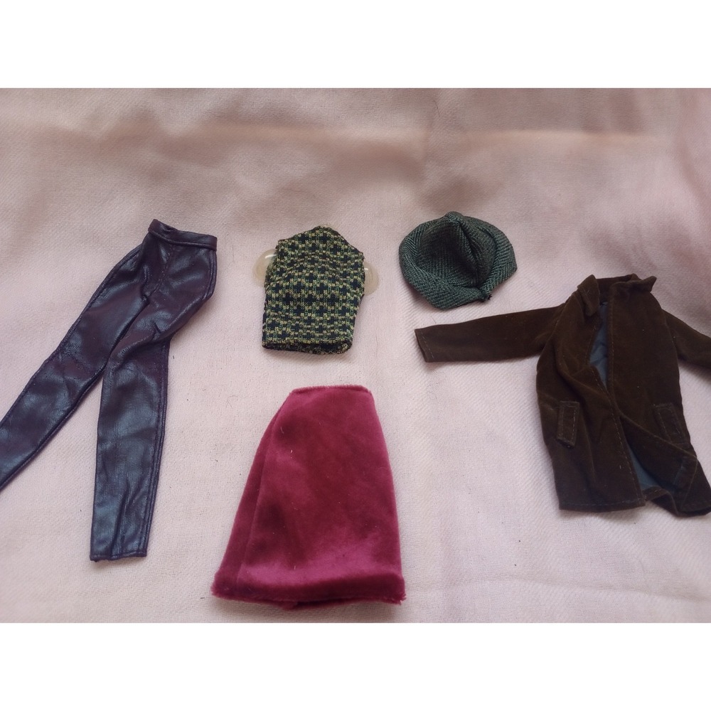 Vintage Barbie Ken Doll Outfit Lot Brown Velvet Coat Pants Hat Sweater Clothing